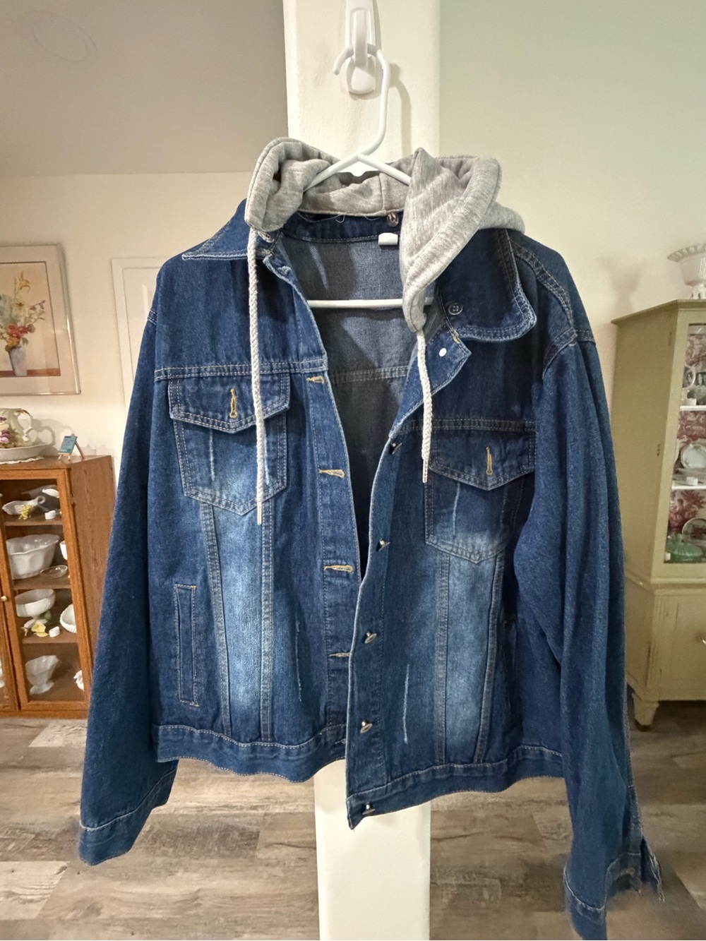 Women’s Blue Denim Jacket with Grey Hooded Insert